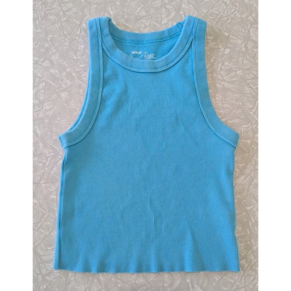 Aerie‎ Ribbed Knit Cropped Sleeveless Tank Top Light Teal Blue Women's S